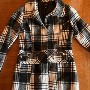 Iz Byer Black and White Plaid Pea Coat